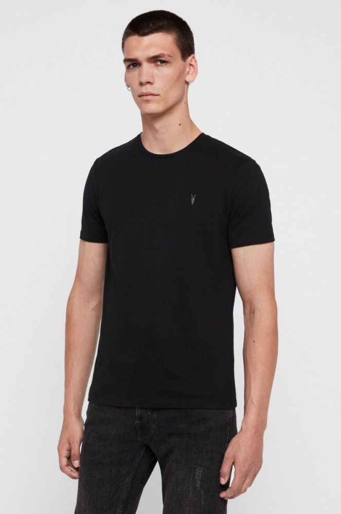 Бавовняна футболка AllSaints колір чорний однотонна фото 2