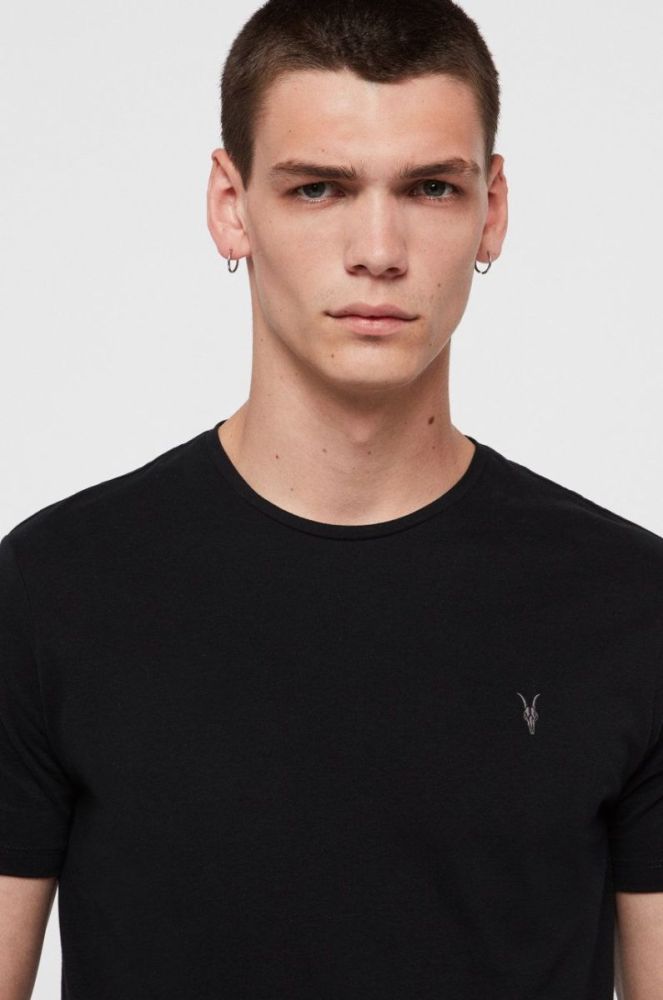 Бавовняна футболка AllSaints колір чорний однотонна фото 6