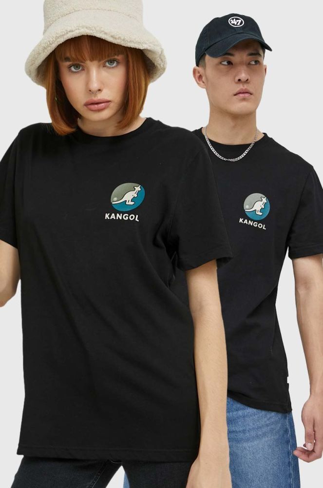 Бавовняна футболка Kangol колір чорний з принтом (2812565)
