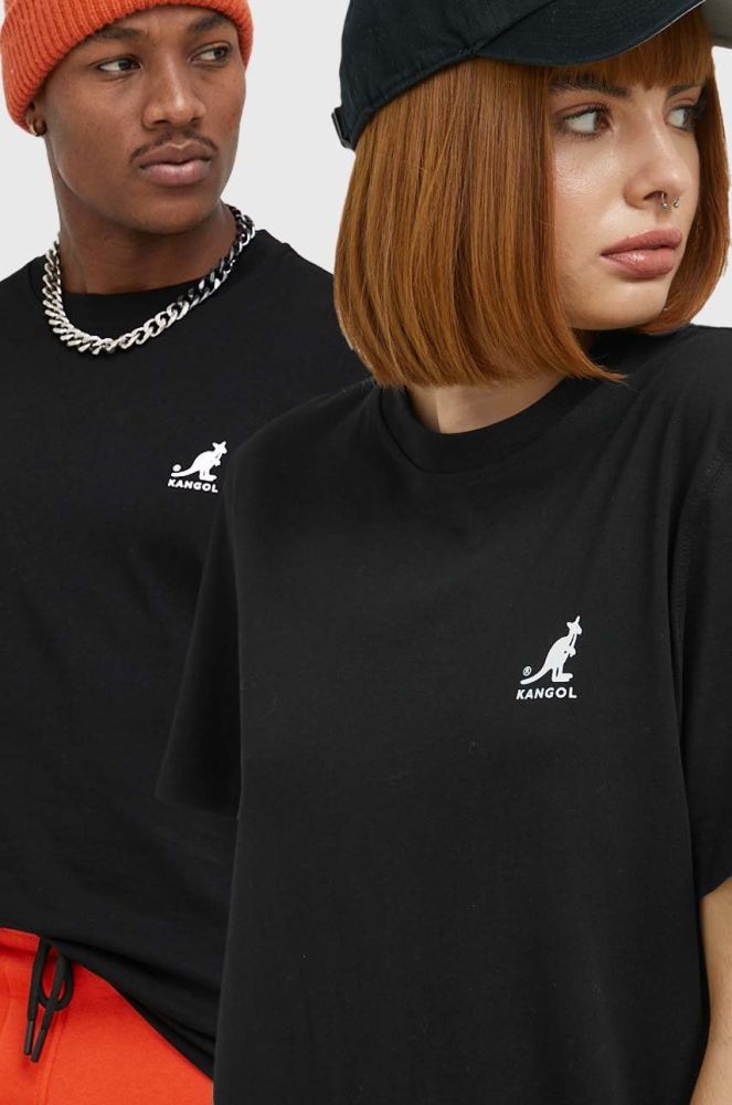 Бавовняна футболка Kangol колір чорний з принтом (2802979)