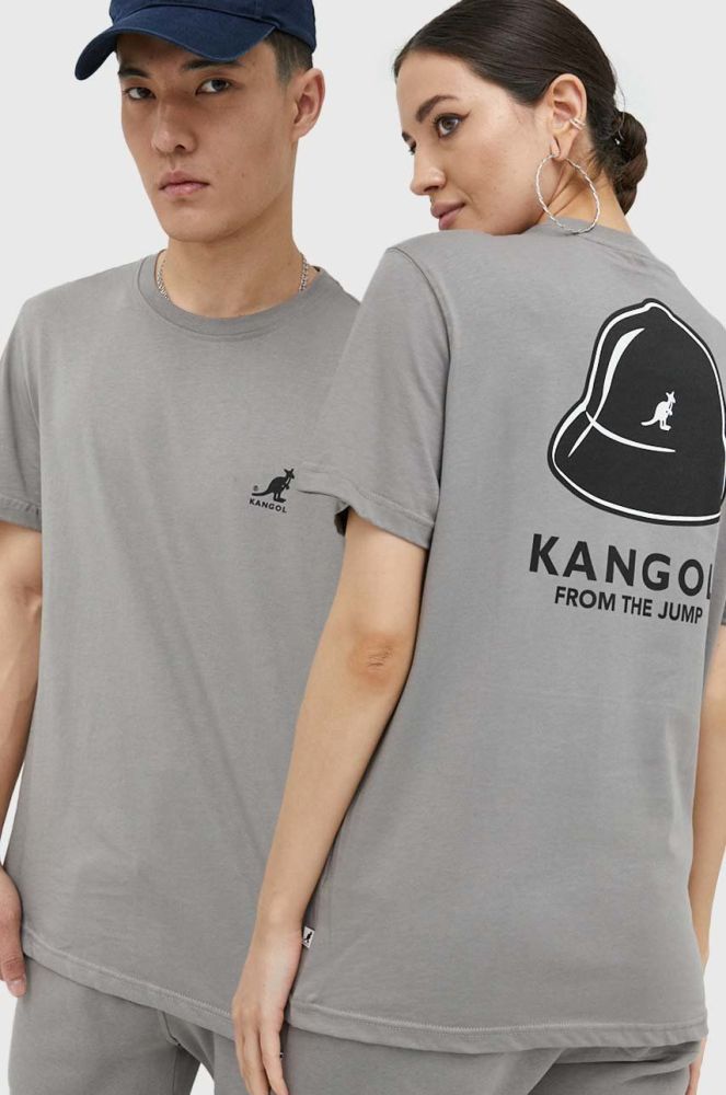 Бавовняна футболка Kangol колір сірий з принтом