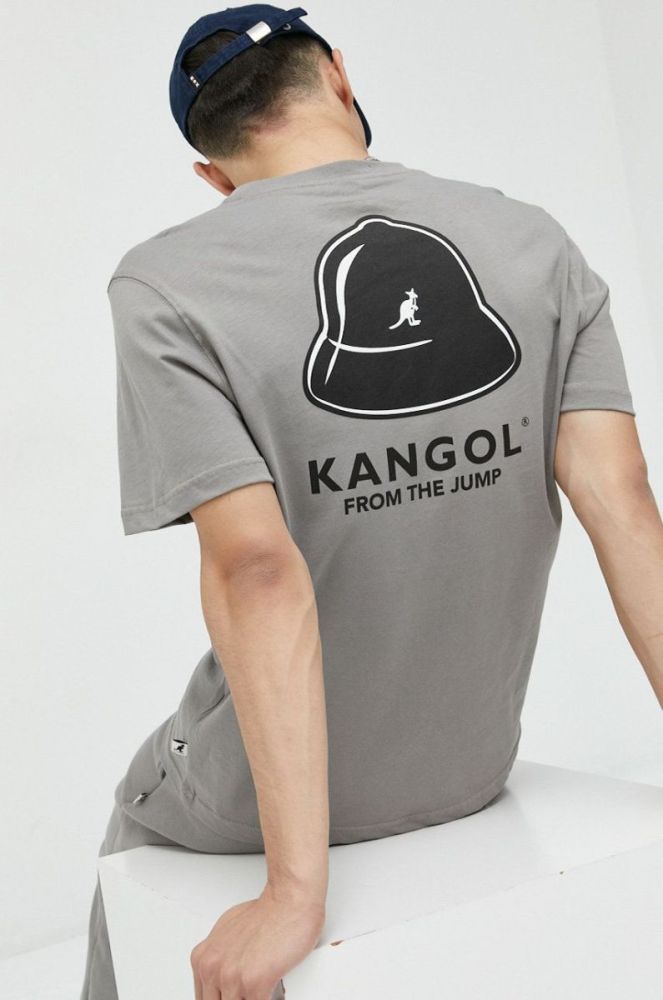 Бавовняна футболка Kangol колір сірий з принтом фото 7