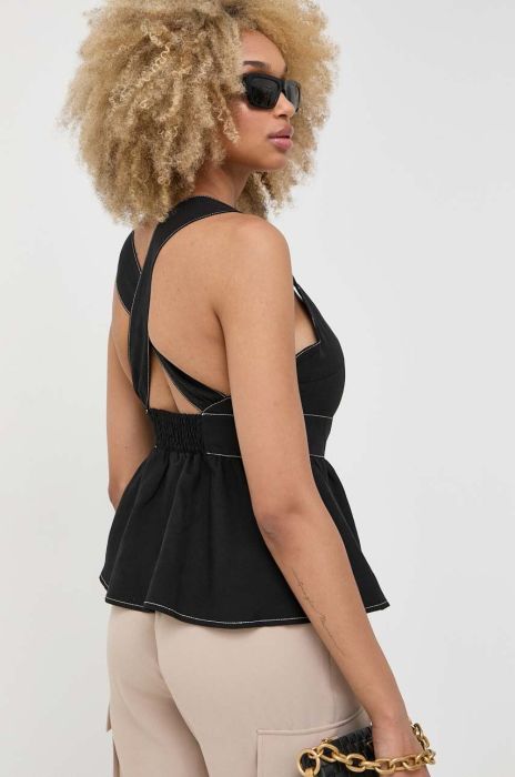 Блузка з домішкою льону Notes du Nord колір чорний однотонна