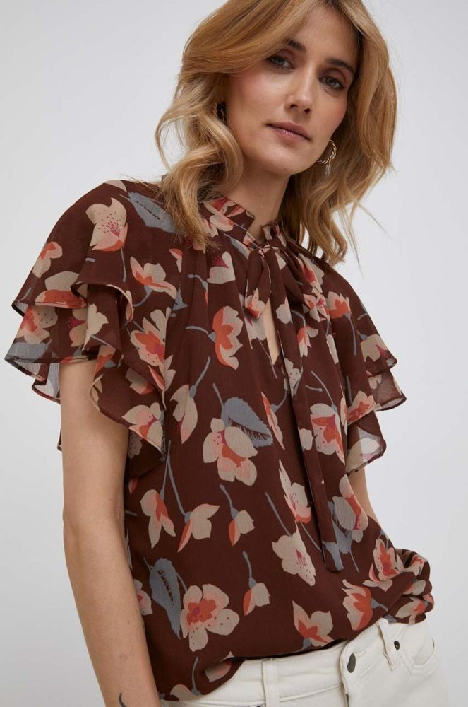 Блузка Lauren Ralph Lauren жіноча колір коричневий принт квіти