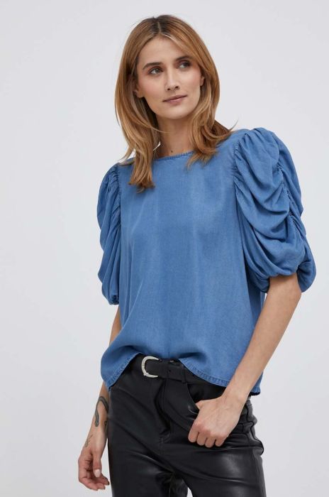 Блузка Dkny жіноча однотонна колір блакитний (3312755)