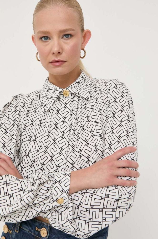 Блузка Elisabetta Franchi жіноча колір білий regular класичний комір фото 6