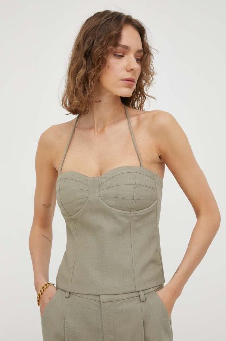 Топ з домішкою льону Gestuz колір зелений однотонна