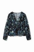 Блузка Desigual 23WWBW06 WOMAN WOVEN BLOUSE LONG SLEEVE жіноча колір синій принт квіти