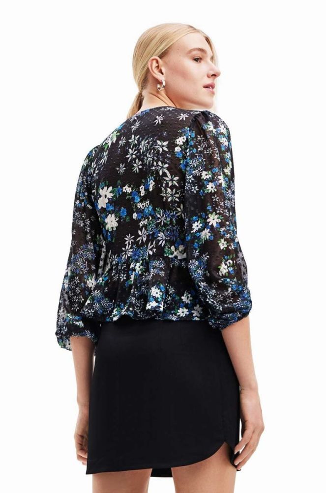 Блузка Desigual 23WWBW06 WOMAN WOVEN BLOUSE LONG SLEEVE жіноча колір синій принт квіти фото 2