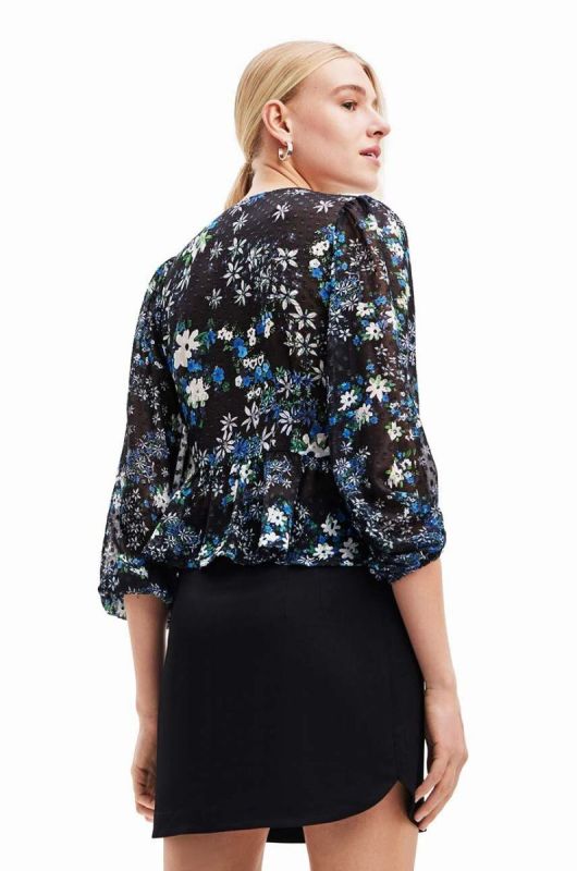 Блузка Desigual 23WWBW06 WOMAN WOVEN BLOUSE LONG SLEEVE жіноча колір синій принт квіти фото 2