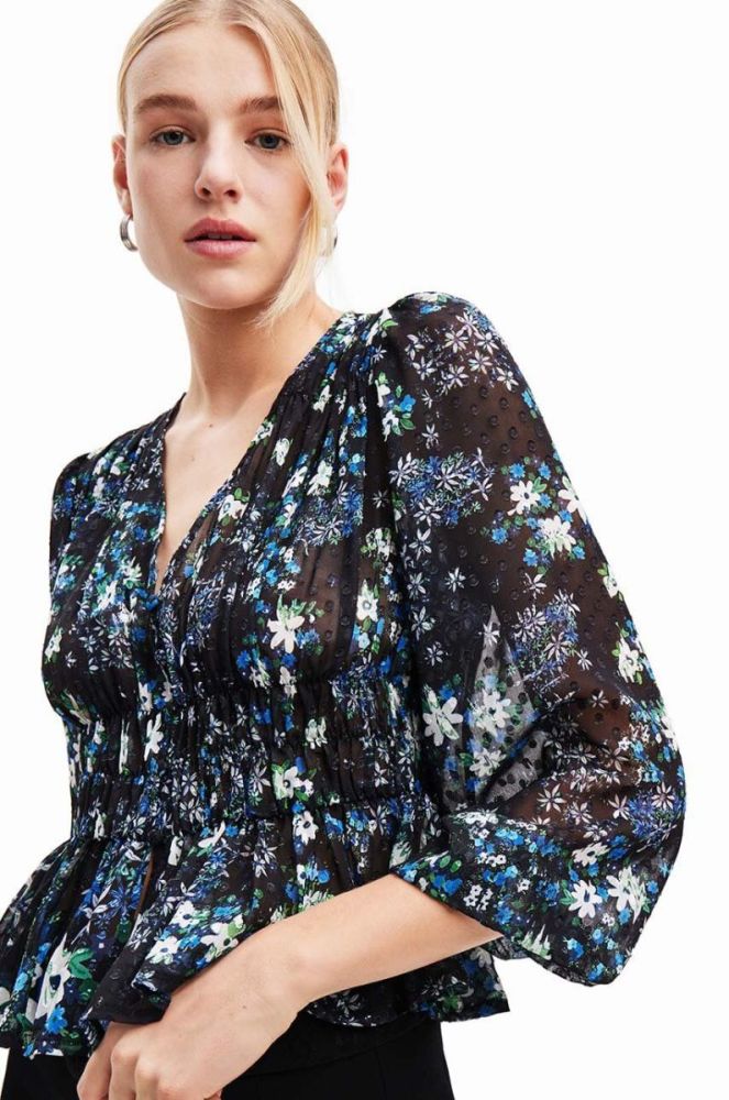 Блузка Desigual 23WWBW06 WOMAN WOVEN BLOUSE LONG SLEEVE жіноча колір синій принт квіти фото 3