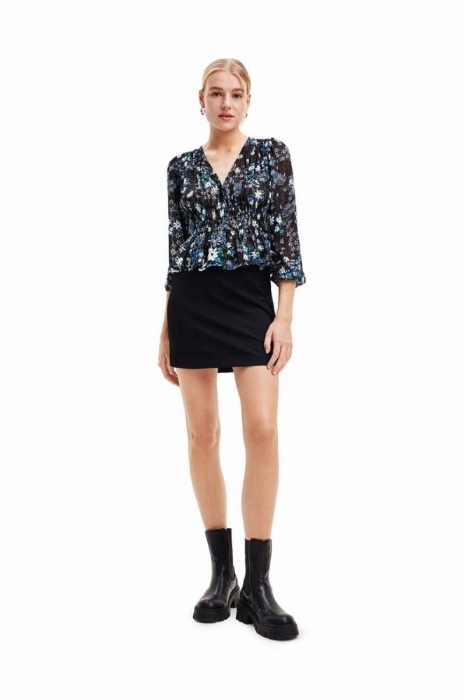 Блузка Desigual 23WWBW06 WOMAN WOVEN BLOUSE LONG SLEEVE жіноча колір синій принт квіти фото 4