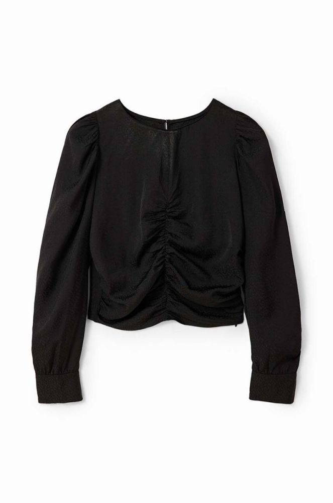 Блузка Desigual 23WWBW32 WOMAN WOVEN BLOUSE LONG SLEEVE жіноча колір чорний однотонна фото 5