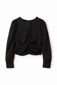 Блузка Desigual 23WWBW32 WOMAN WOVEN BLOUSE LONG SLEEVE жіноча колір чорний однотонна
