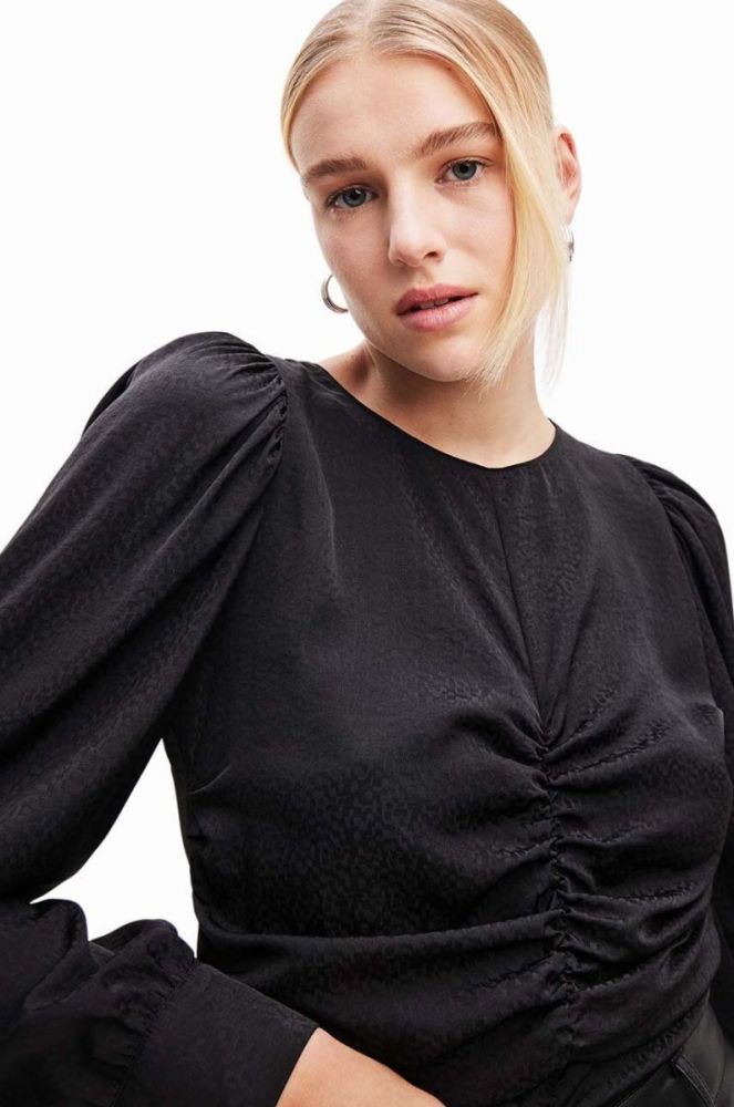 Блузка Desigual 23WWBW32 WOMAN WOVEN BLOUSE LONG SLEEVE жіноча колір чорний однотонна фото 2