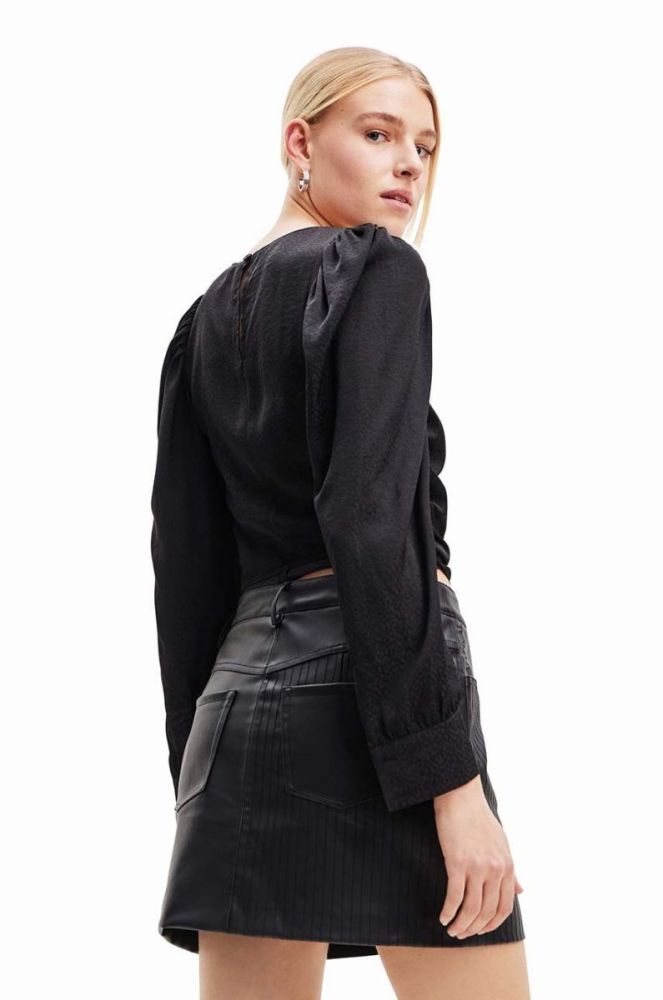Блузка Desigual 23WWBW32 WOMAN WOVEN BLOUSE LONG SLEEVE жіноча колір чорний однотонна фото 3
