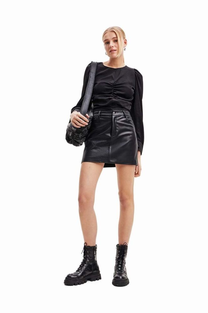 Блузка Desigual 23WWBW32 WOMAN WOVEN BLOUSE LONG SLEEVE жіноча колір чорний однотонна фото 4