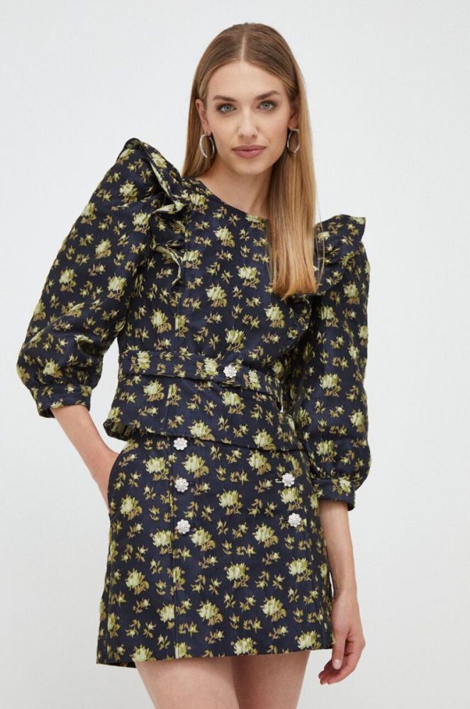 Блузка Custommade жіноча колір синій візерунок фото 4