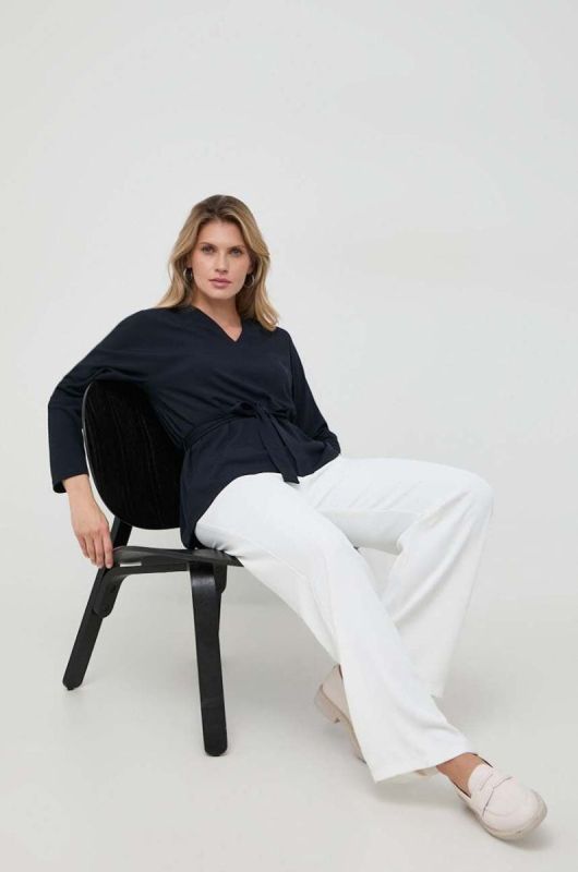 Блузка Max Mara Leisure жіноча колір синій однотонна (3644599) фото 2