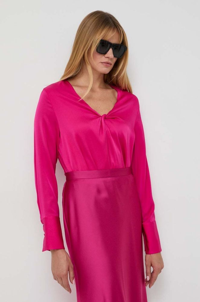 Шовкова блузка BOSS колір рожевий однотонна