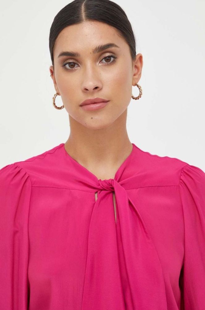 Сорочка з домішкою шовку Pinko колір рожевий regular в'язане декольте фото 4