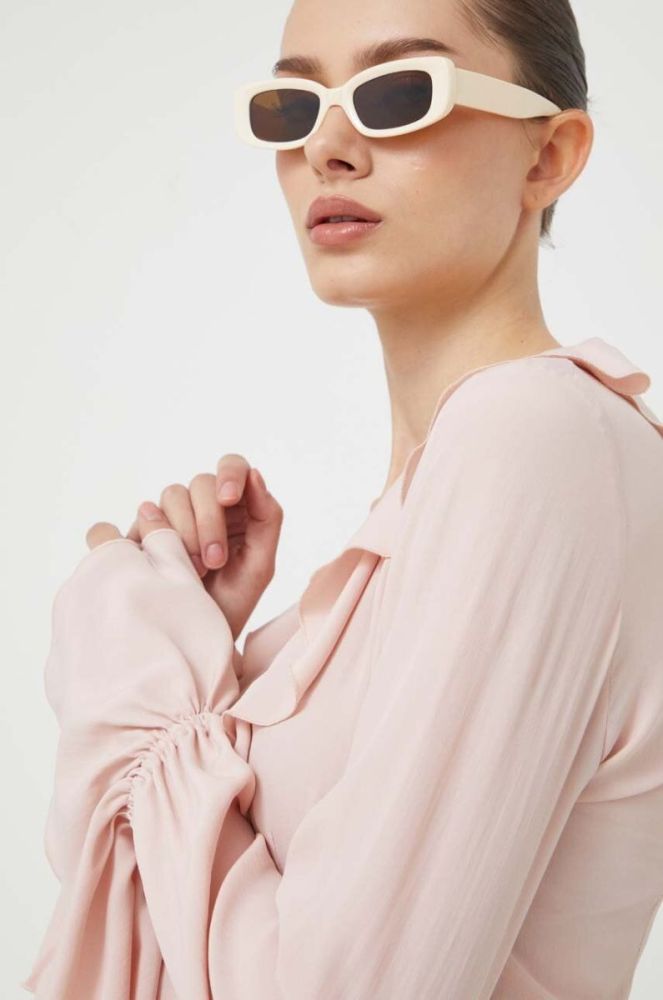 Блузка з домішкою шовку Blugirl Blumarine колір рожевий однотонна фото 4