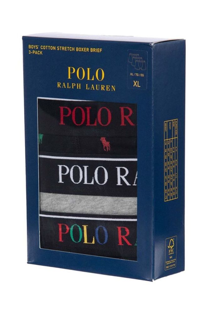 Облягаючі боксери дитячі бавовняні з еластаном 3 шт. Polo Ralph Lauren колір чорний фото 2