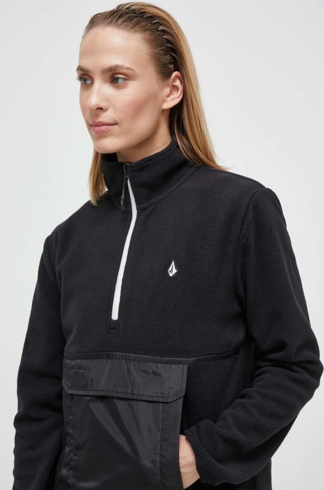 Флісова кофта Volcom колір чорний однотонна фото 4