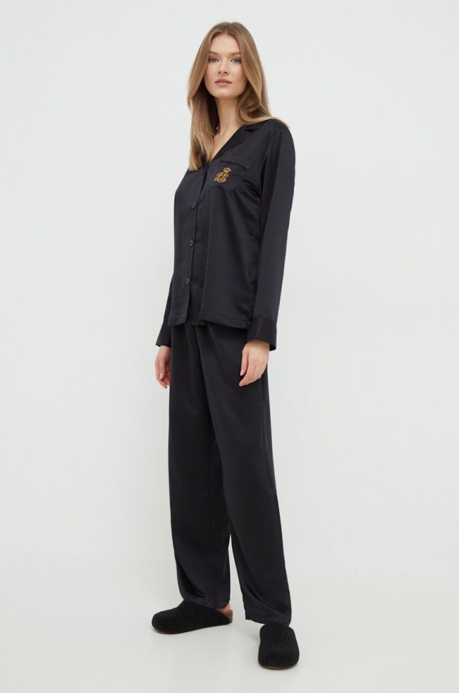 Піжама Lauren Ralph Lauren жіноча колір чорний сатин (3629039)