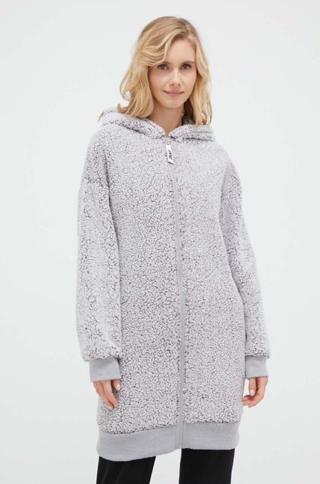 Кофта лаунж Dkny колір сірий з капюшоном однотонна