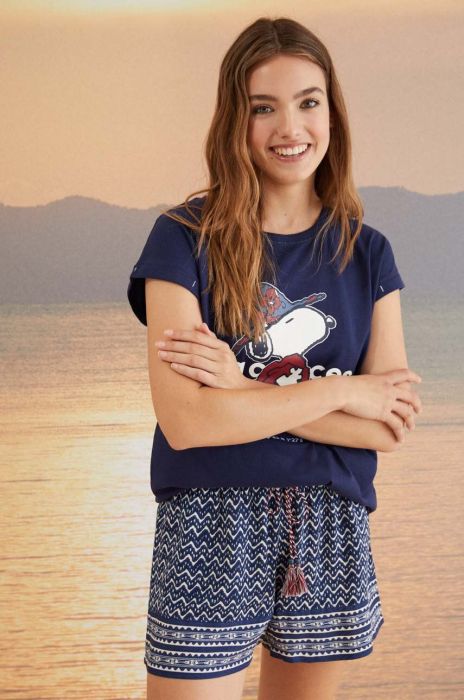 Бавовняна піжамна футболка women'secret Mix & Match колір синій з бавовни 3276558