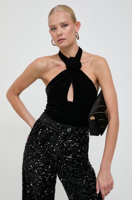 Боді Bardot колір чорний однотонна