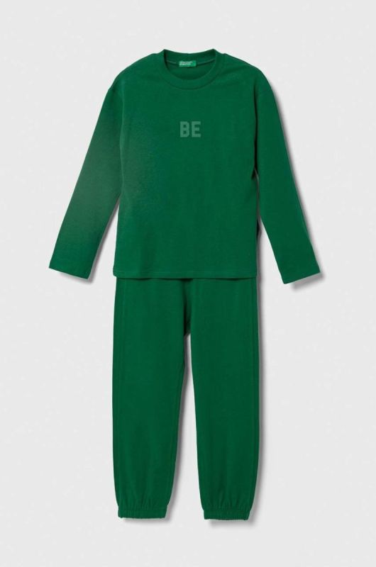 Дитяча піжама United Colors of Benetton колір зелений з принтом