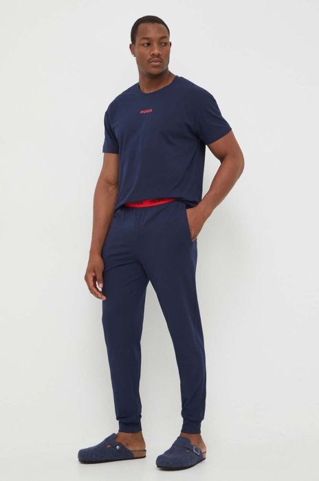 Піжамні штани HUGO чоловічі однотонна колір блакитний