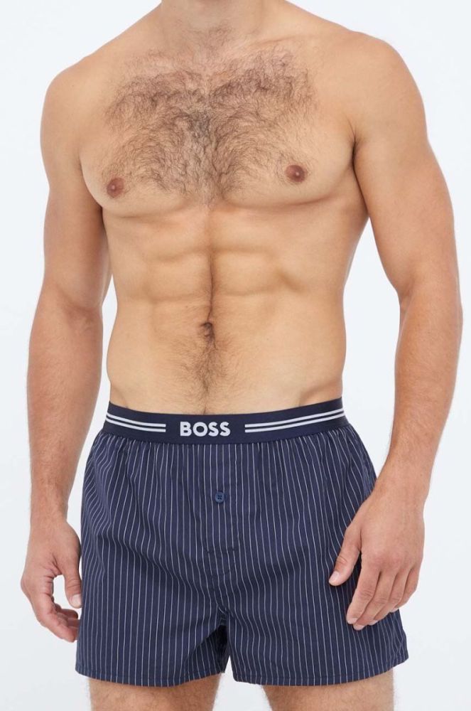 Бавовняні боксери BOSS 3-pack колір синій фото 3