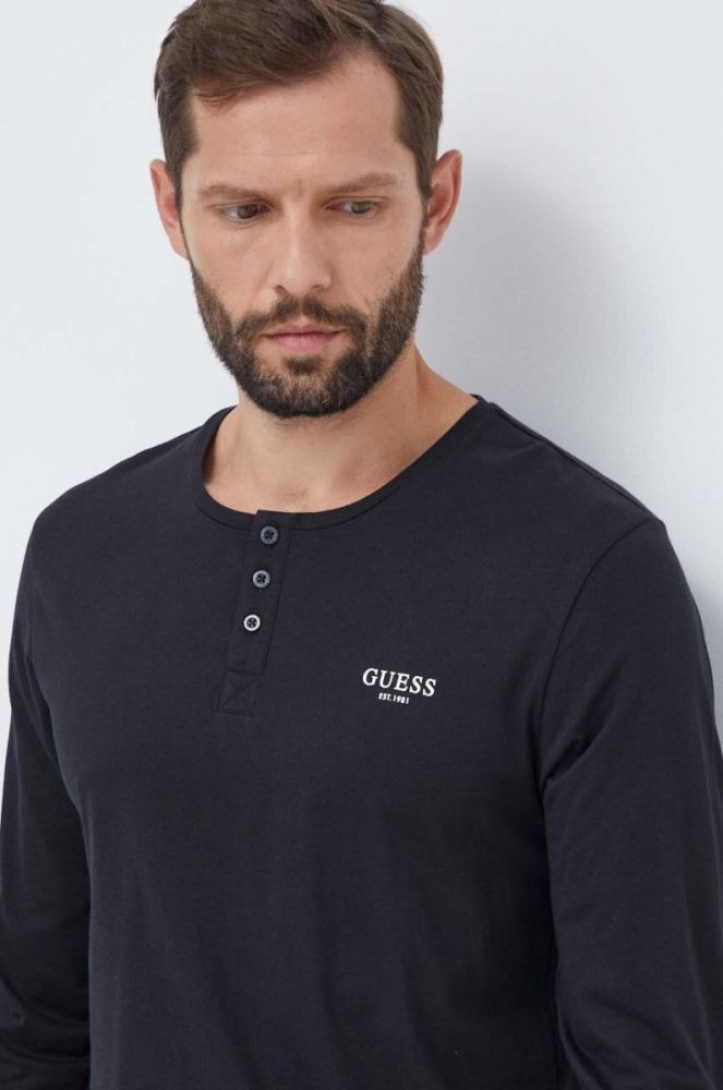 Бавовняна піжама Guess колір чорний однотонна фото 5