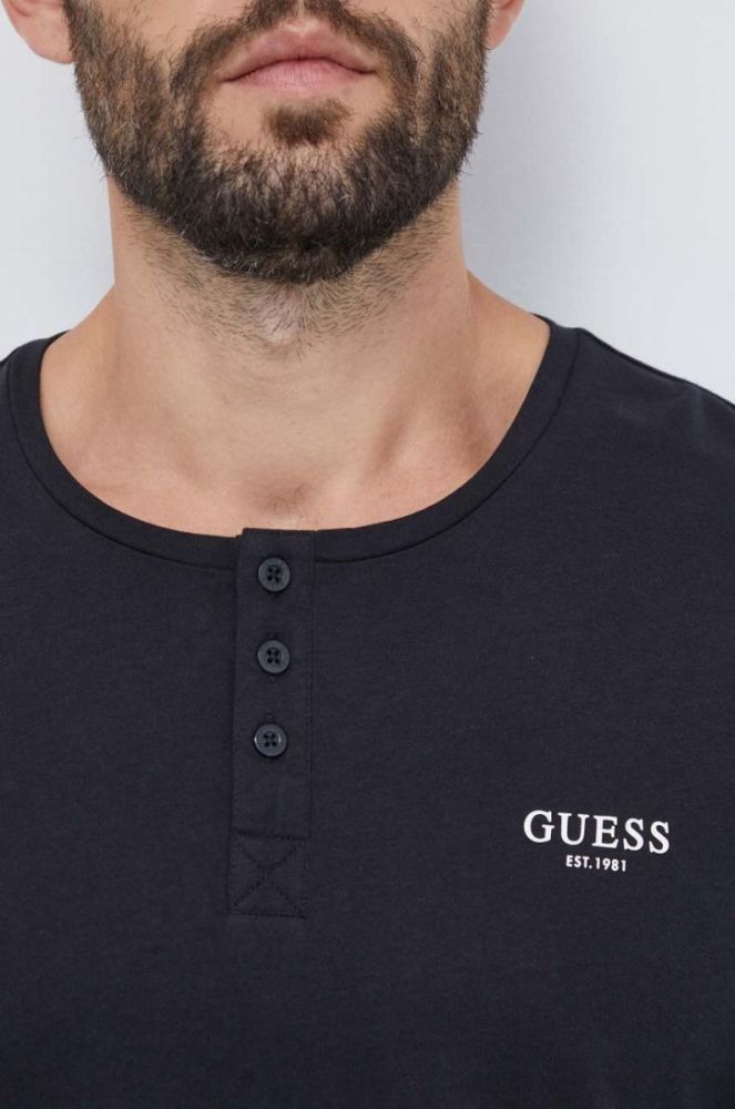 Бавовняна піжама Guess колір чорний однотонна фото 6