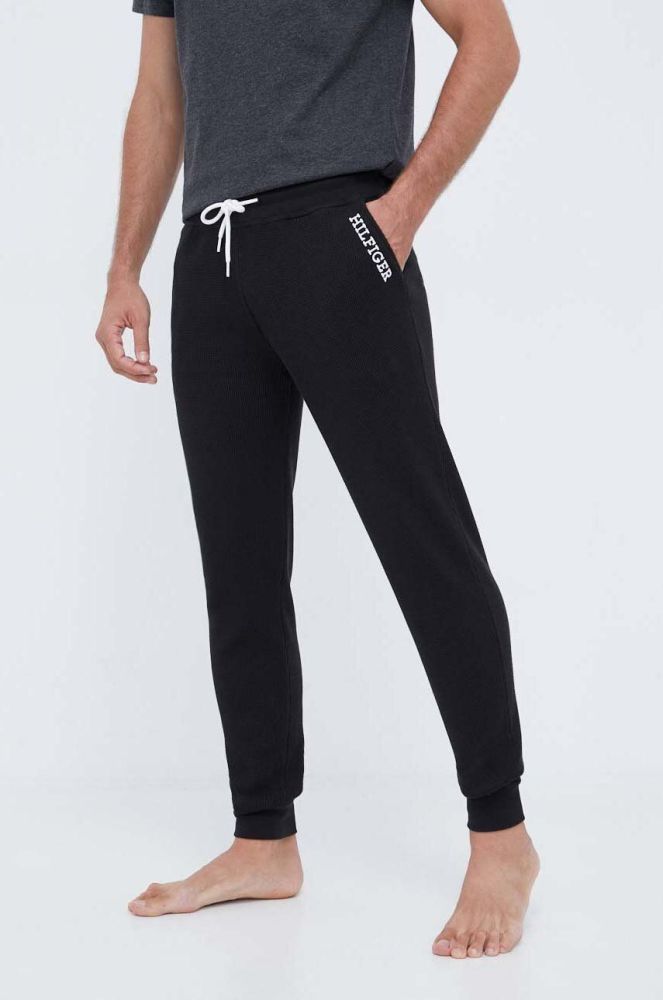 Піжамні бавовняні штани Tommy Hilfiger колір чорний однотонна