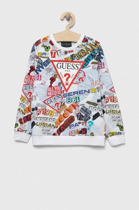 Дитяча бавовняна кофта Guess колір білий візерунок