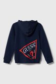 Дитяча кофта Guess колір синій з капюшоном меланж