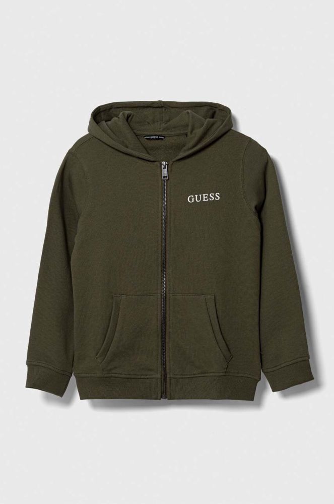 Дитяча кофта Guess колір зелений з капюшоном меланж