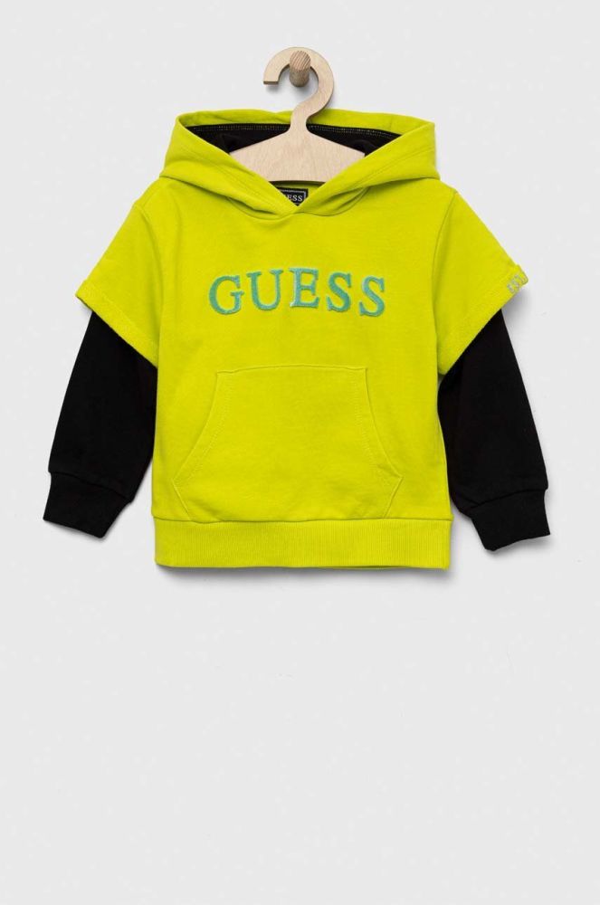 Дитяча бавовняна кофта Guess колір зелений з капюшоном візерунок (3296469)