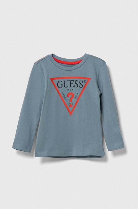 Дитячий бавовняний лонгслів Guess з принтом колір блакитний (3362289) Дитячий бавовняний лонгслів Guess з принтом колір блакитний (3362289)