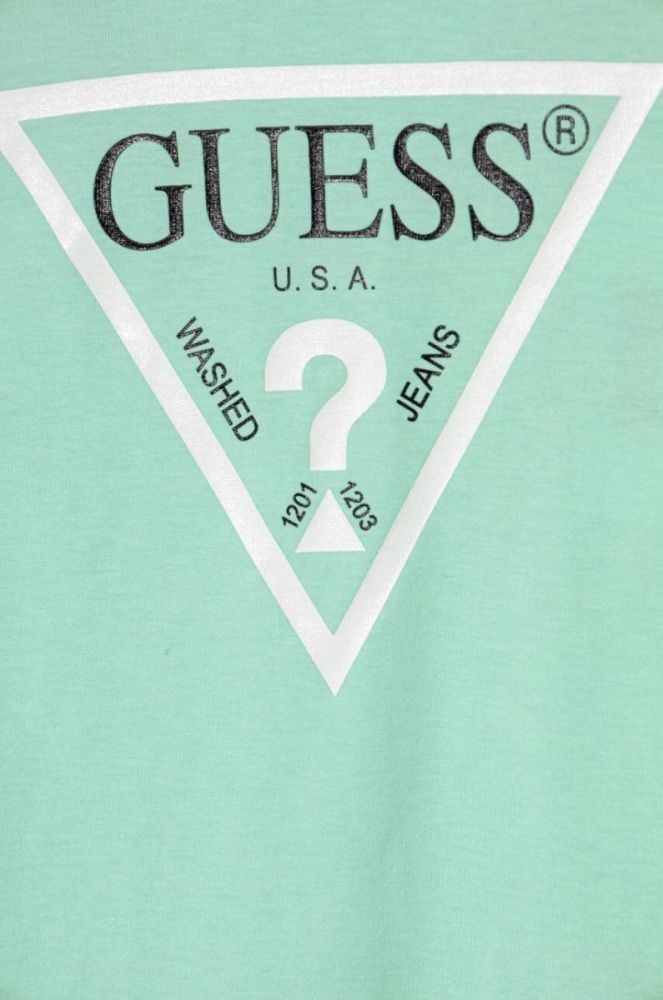 Дитячий бавовняний лонгслів Guess колір бірюзовий з принтом (3362296) фото 3