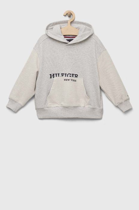 Дитяча бавовняна кофта Tommy Hilfiger колір сірий з капюшоном візерунок (3309764)