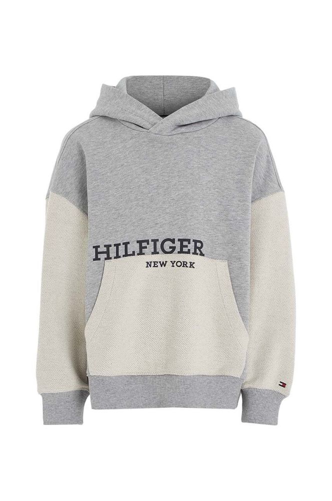 Дитяча бавовняна кофта Tommy Hilfiger колір сірий з капюшоном візерунок (3309771)