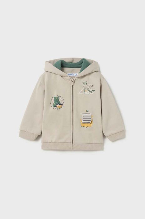 Кофта для немовлят Mayoral колір бежевий з капюшоном з аплікацією