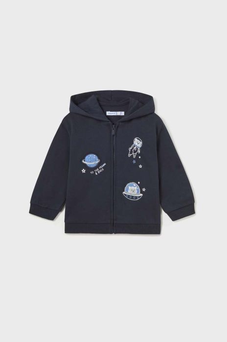 Кофта для немовлят Mayoral колір синій з капюшоном з аплікацією (3418395)