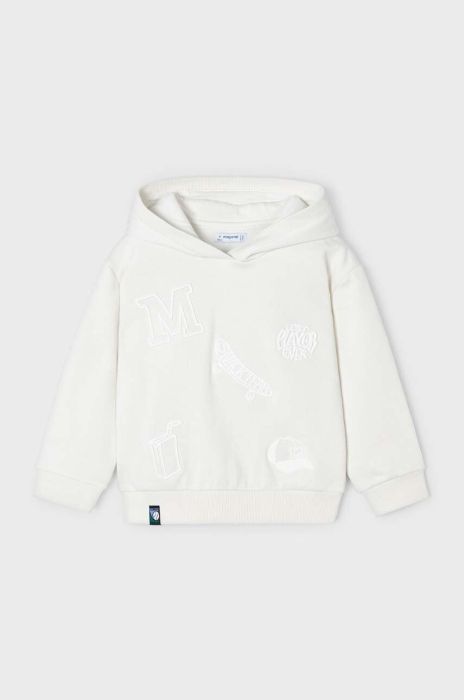 Дитяча кофта Mayoral колір бежевий з капюшоном з принтом (3413416)