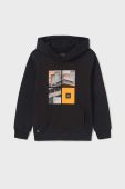 Дитяча кофта Mayoral колір чорний з капюшоном з принтом (3413619)